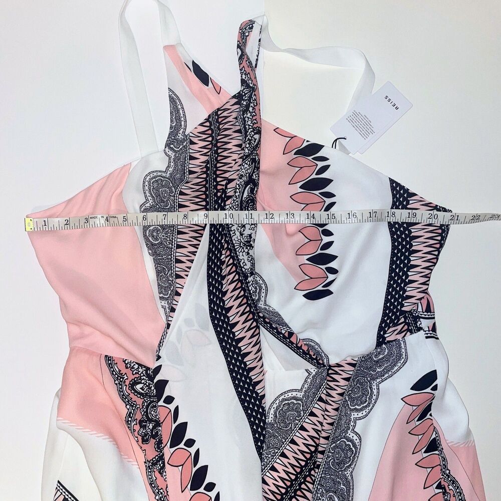 NWT REISS Hope Scarf Print Wrap Dress Asymmetrical Hem Pink White Black US 14 - Picture 7 of 16